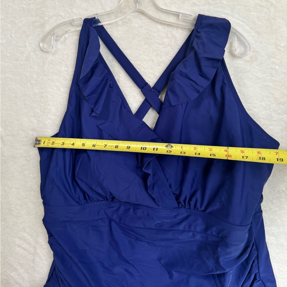 Bloomchic NEW Ruffle Trim Gathered Ruched 1 Piece Swimsuit Sculpt Waist Blue 4X - Picture 13 of 16